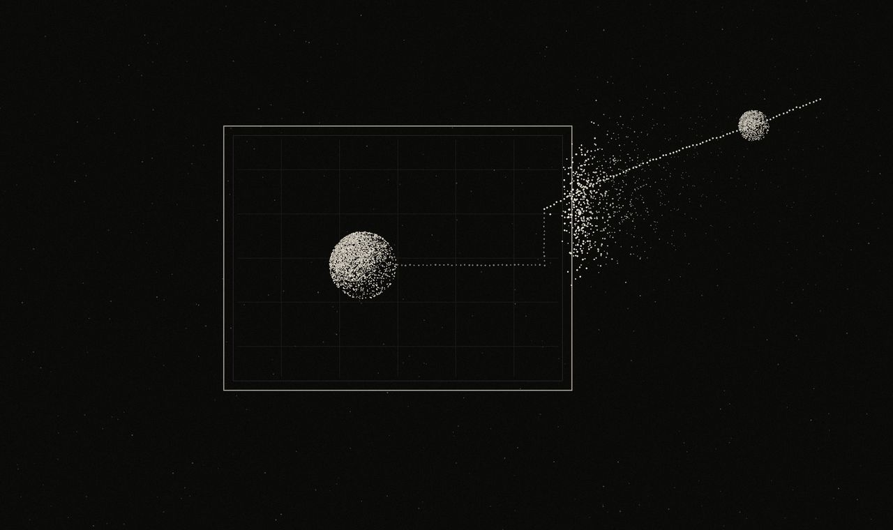Stippled containment box with a path breaking through the wall to a node outside